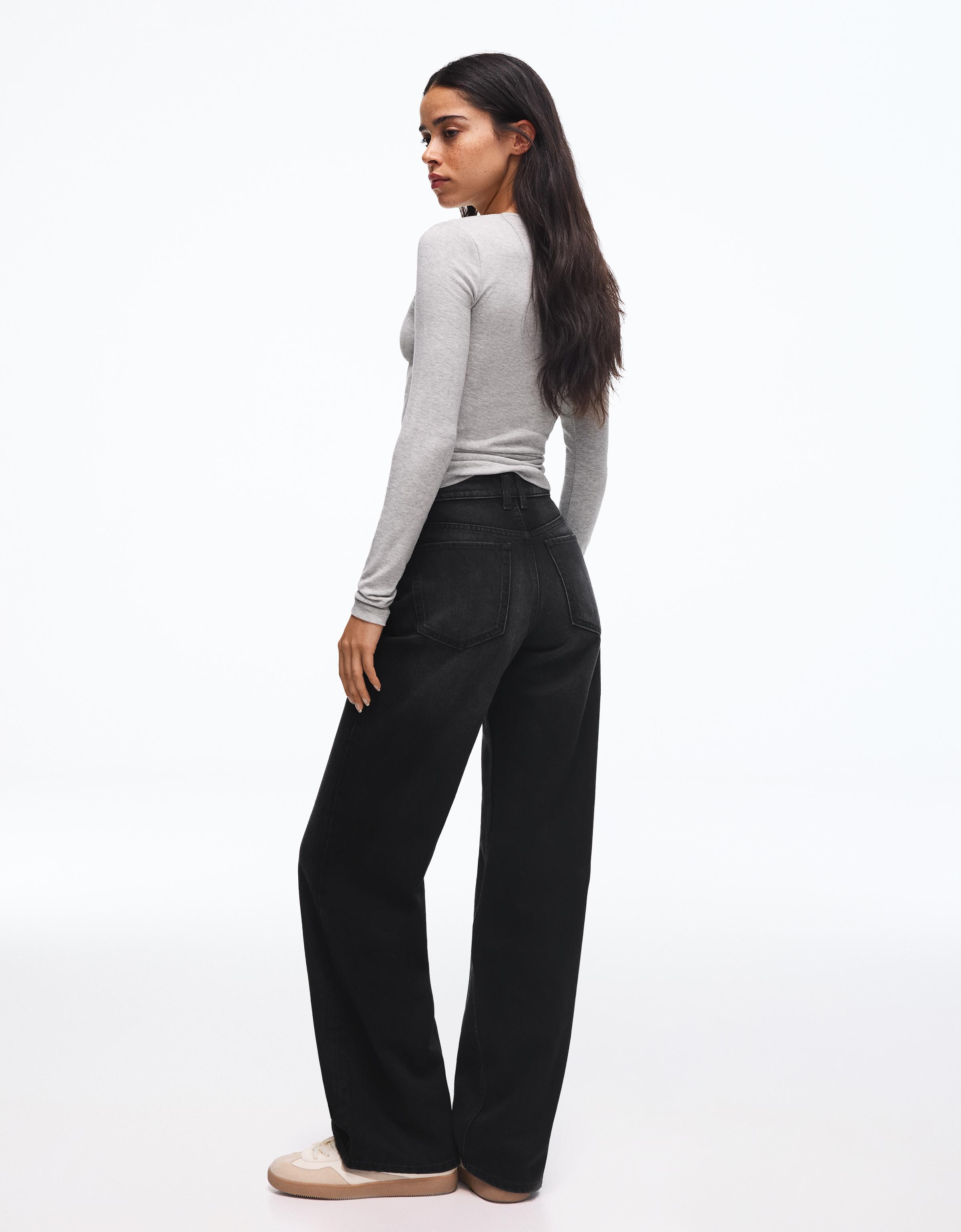 High-waist wide straight-leg jeans — Black