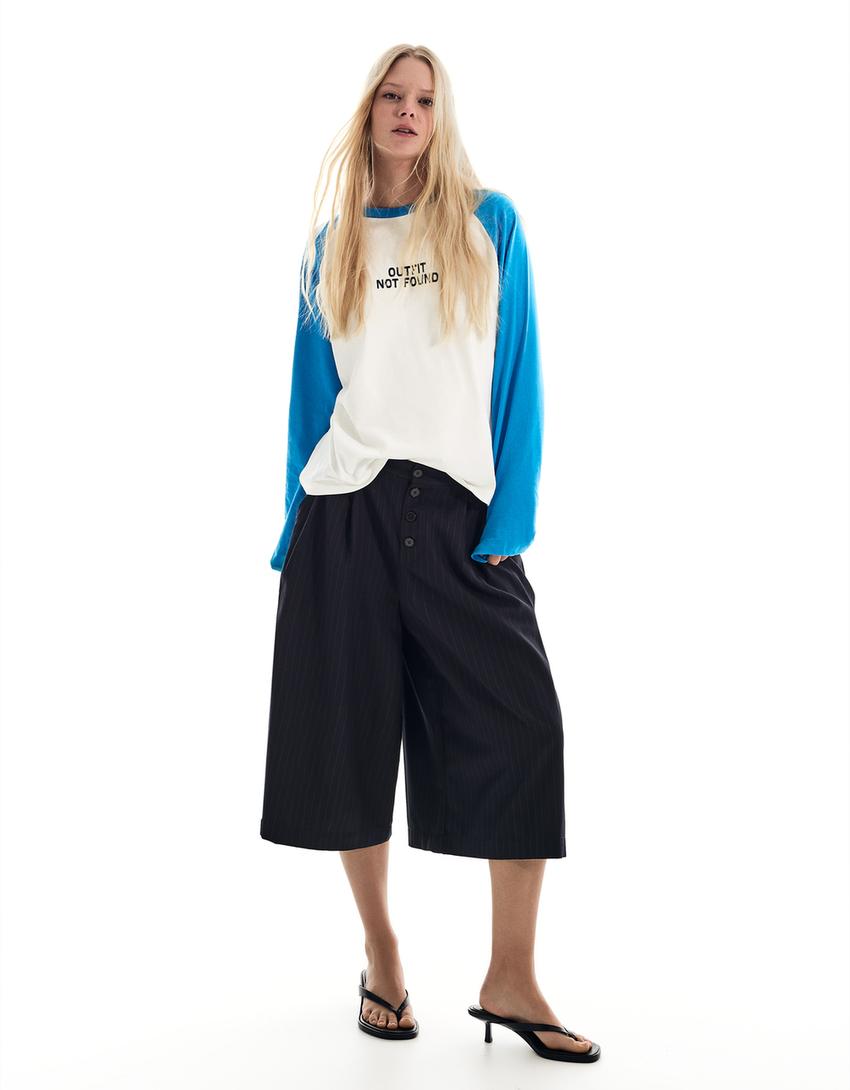 Contrast print long sleeve T-shirt-Off white