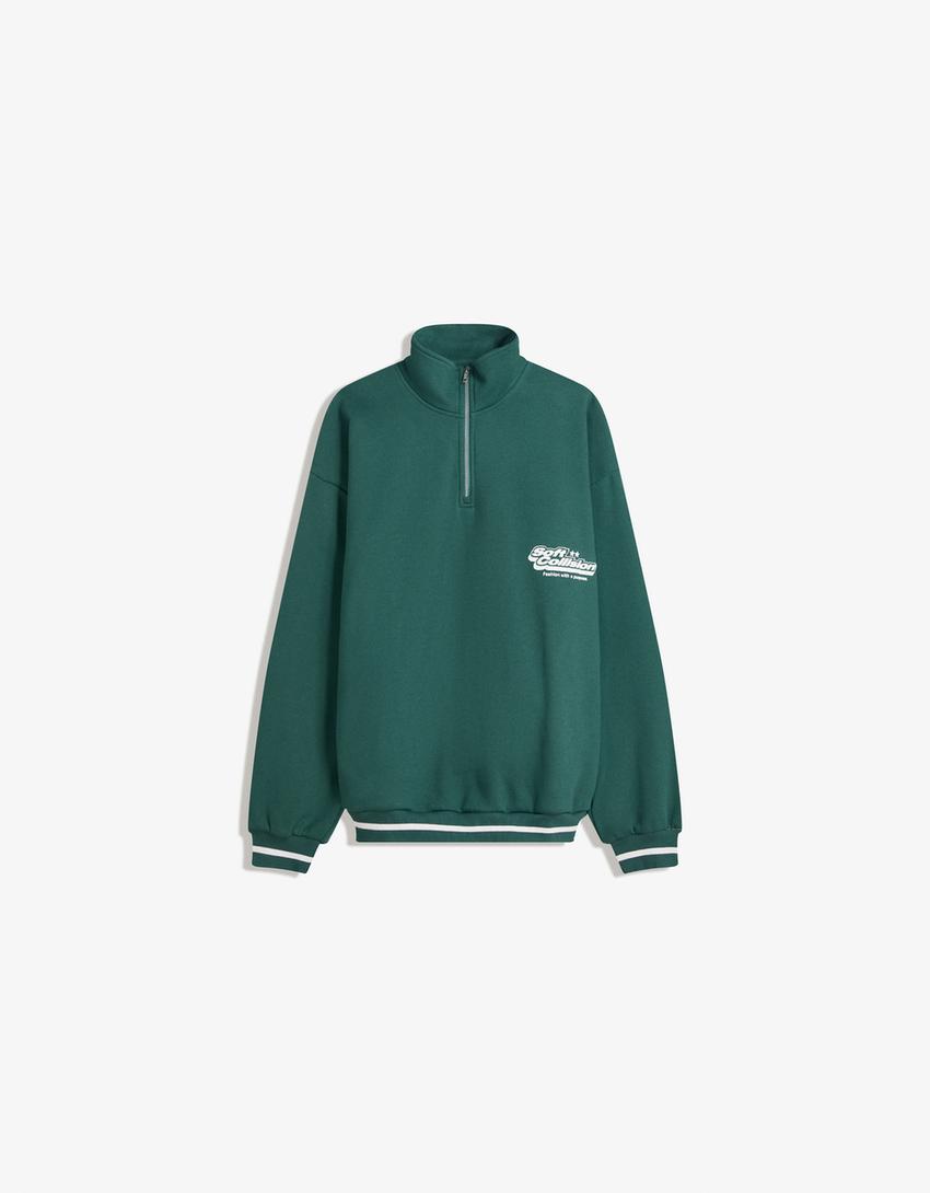 Sweatshirt mit Reißverschluss und Print-Grün