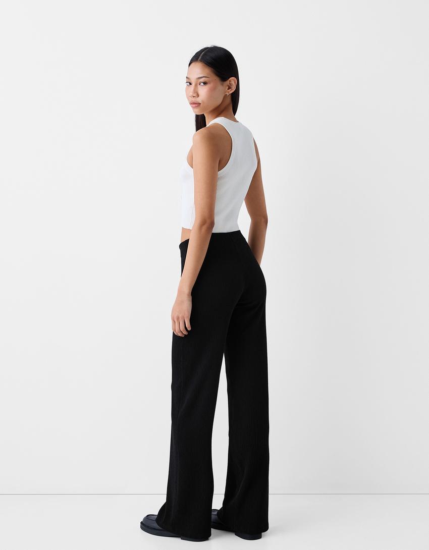 Wide leg embossed pants-Black-2