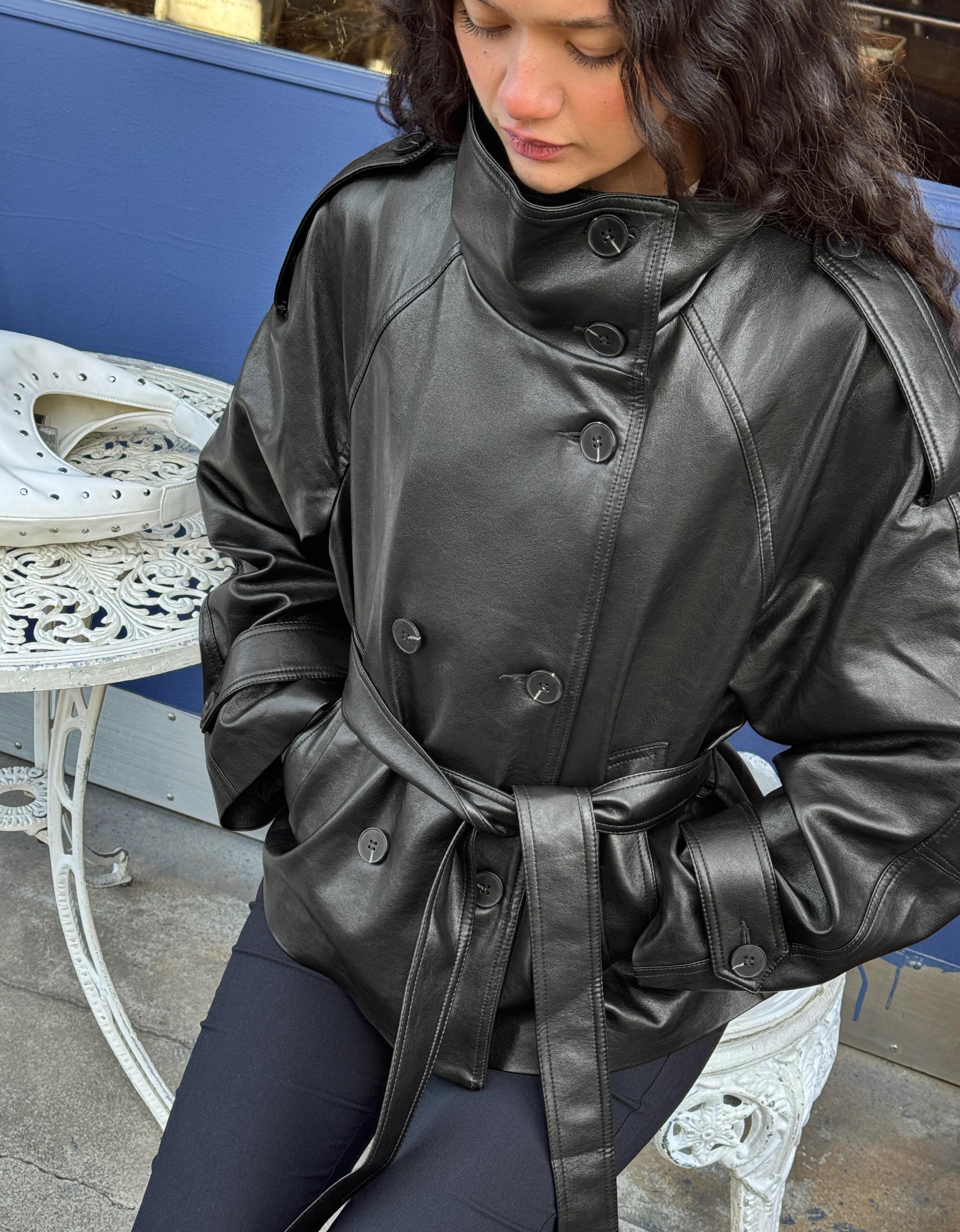 Bershka Trench Corto Effetto Pelle Donna M Nero