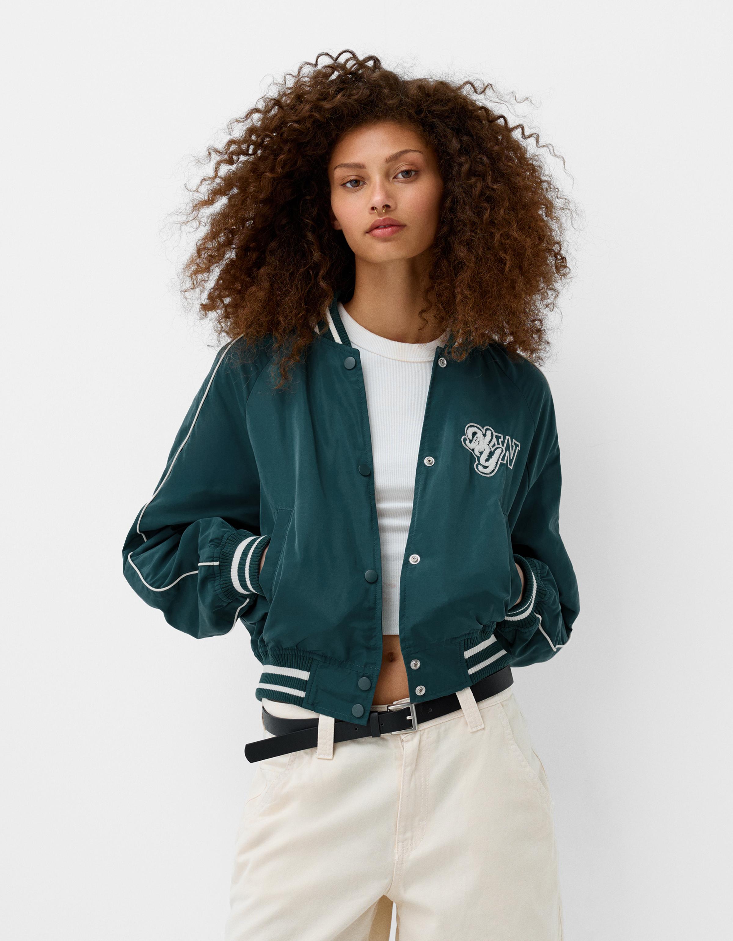 Bershka College-Jacke Damen L Grün