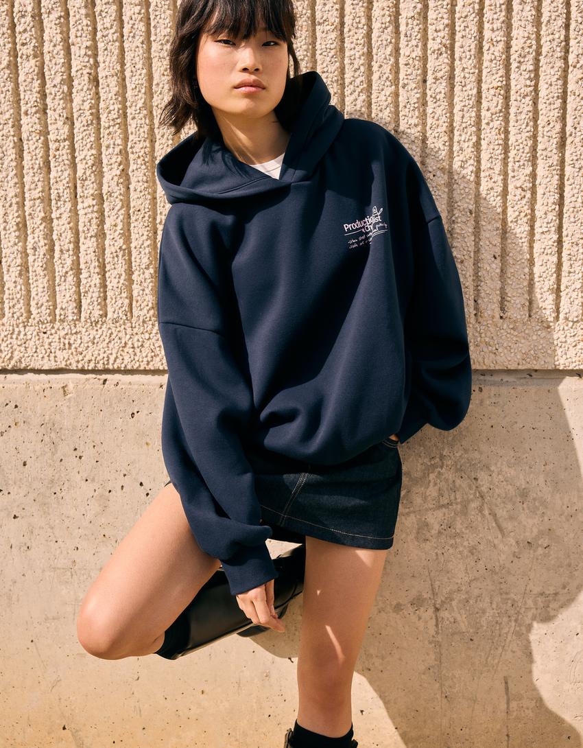 Sweat capuche imprimé-Marine