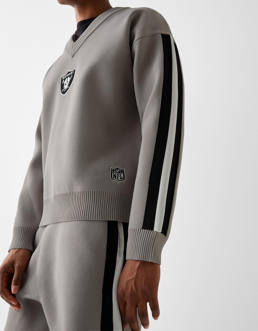 سويتر بطبعة رقعة NFL-رمادي-3