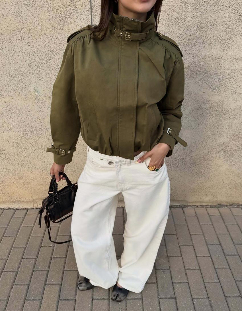 Jacket with ruched buckles-Khaki
