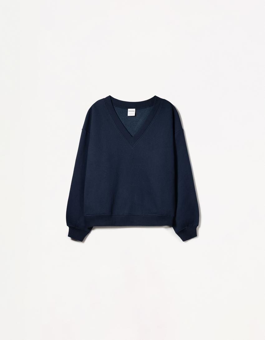 Trui met V-hals-Marineblau-3