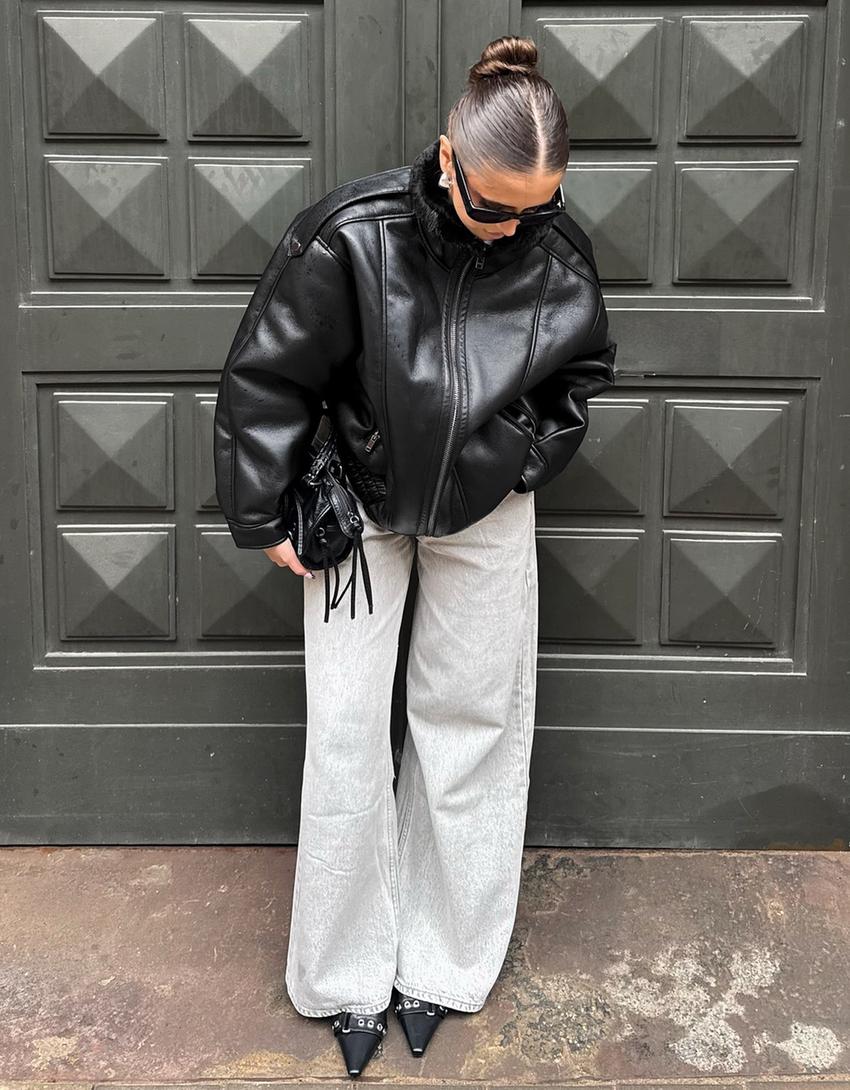 Casaco oversize dupla face-Preto