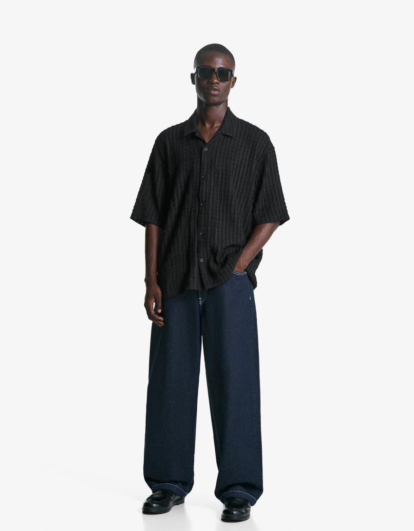 Short sleeve rustic shirt-Black