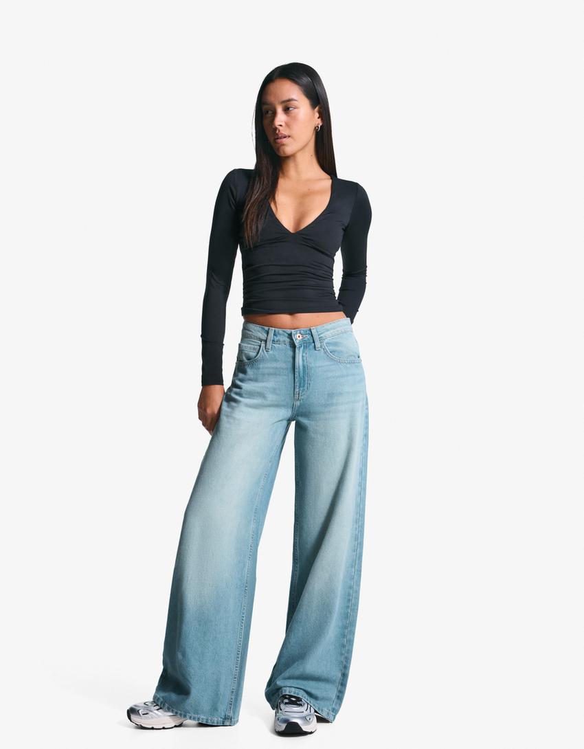 Wide-leg jeans-Light blue