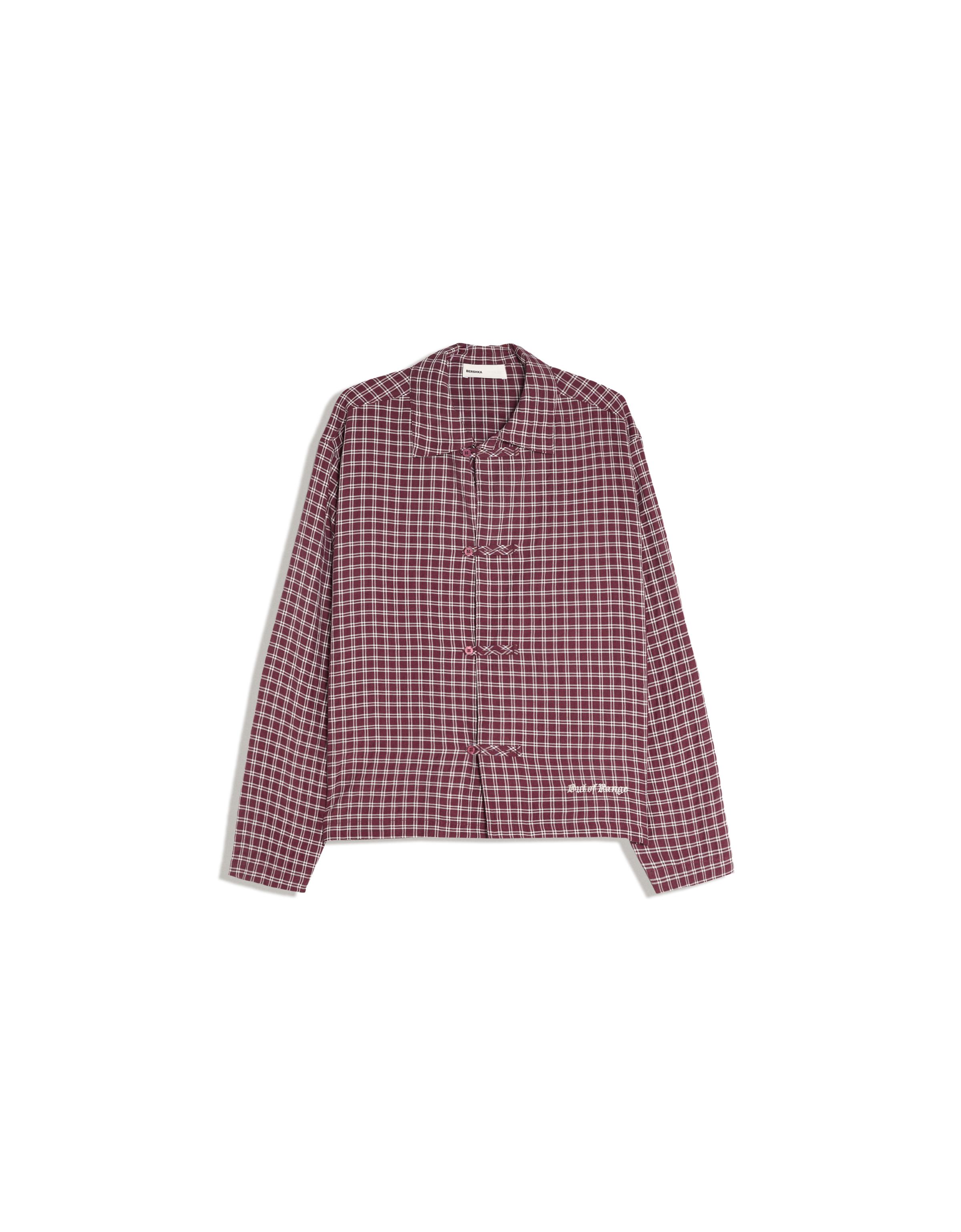 Check long sleeve shirt with clasps — Maroon