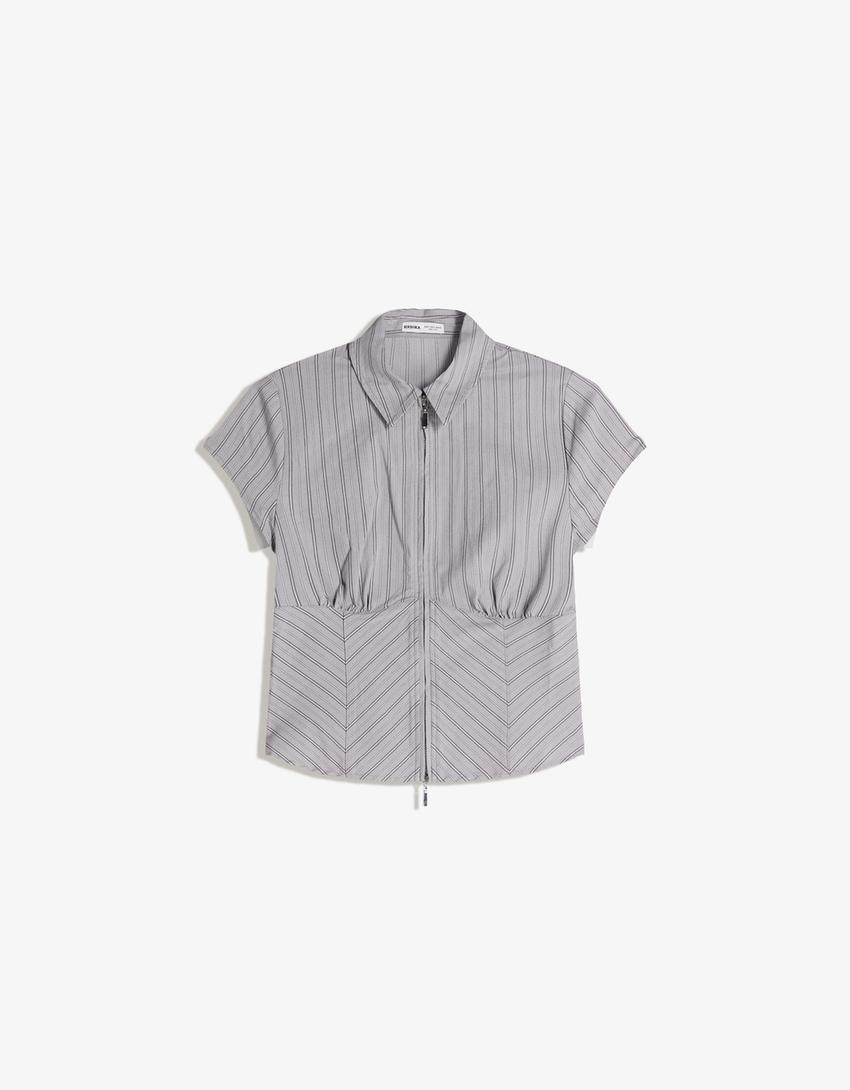 Camicia a maniche corte cerniera-Grigio scuro