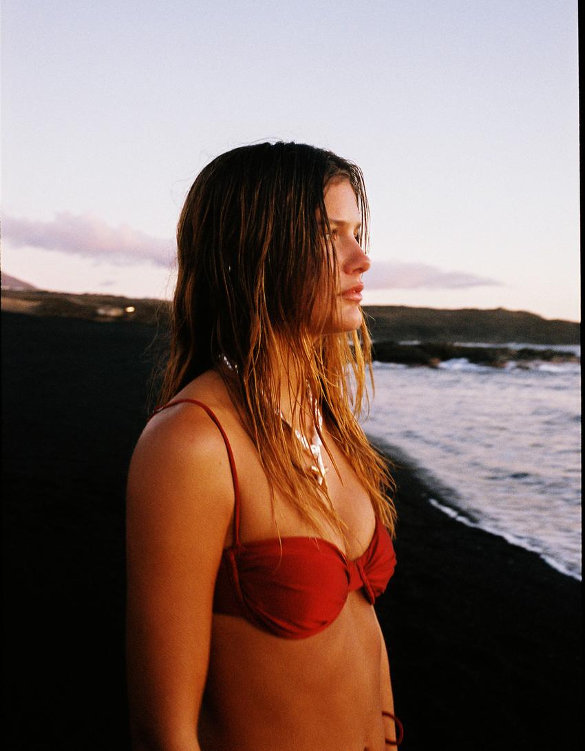 Burgundy gathered bikini top-Maroon