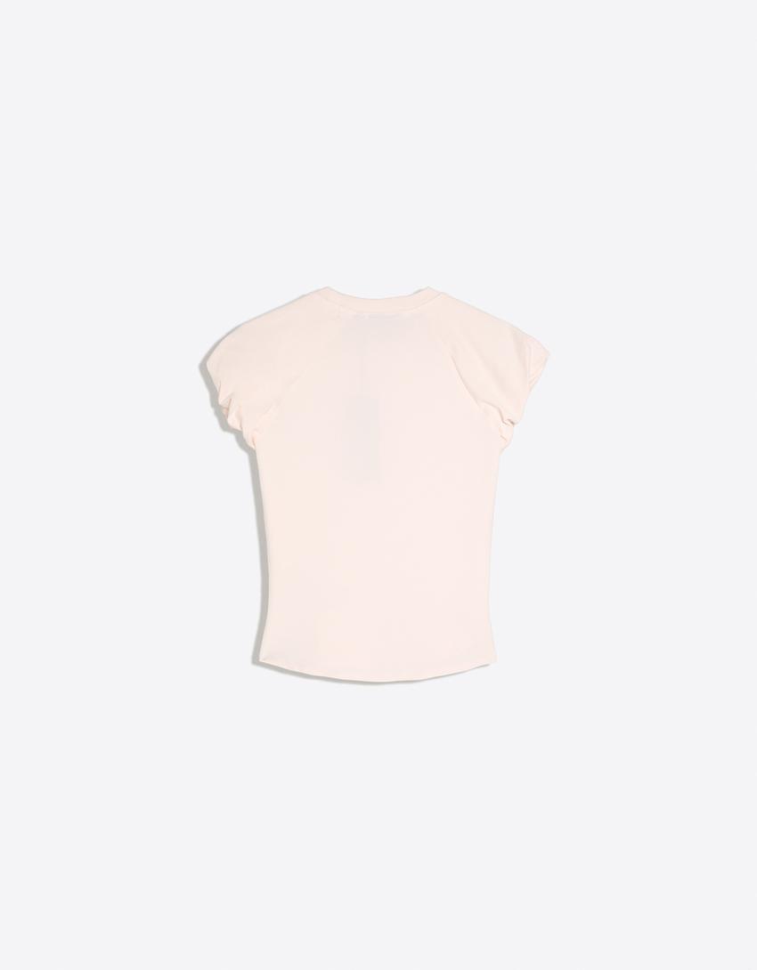Balloon-sleeve raglan T-shirt-Pink