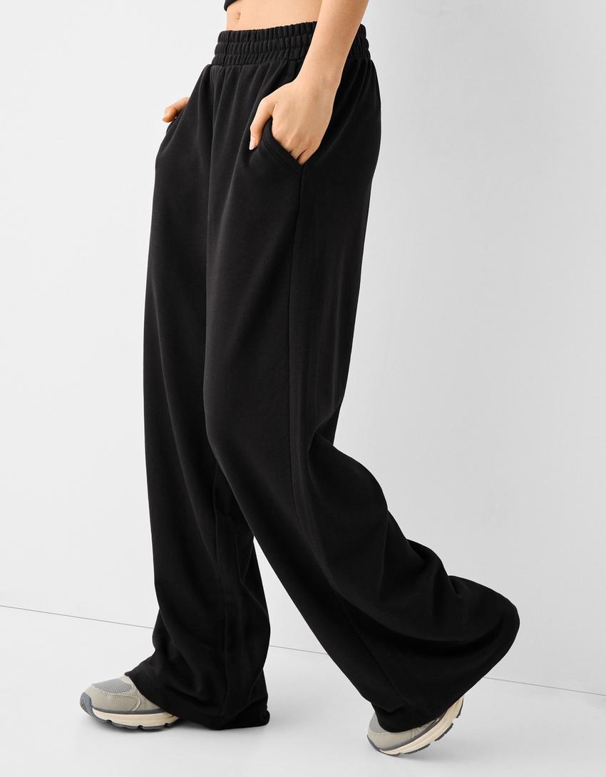 Pantalon wide leg molleton-Noir-4