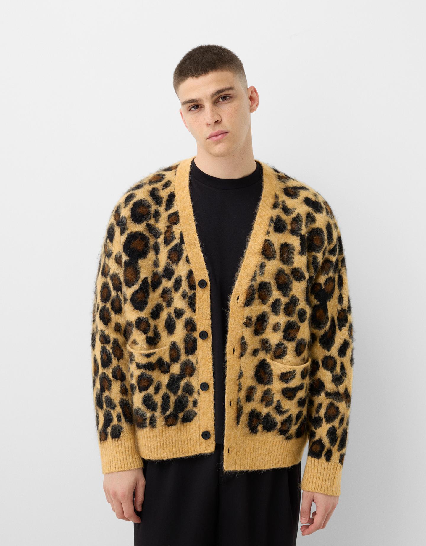 Bershka Cardigan Con Stampa Animalier Uomo L Camel