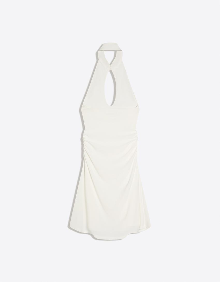 Robe encolure américaine col qipao-Écru