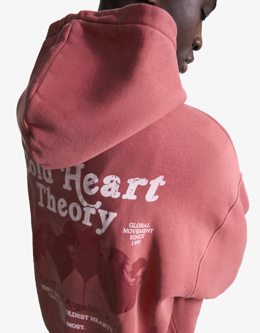 Sweatshirt met print en verwassen effect-Koraal-2