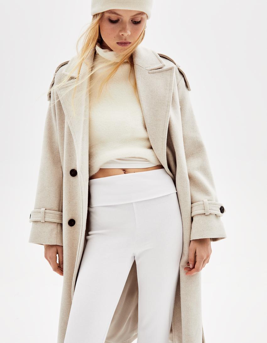 Manteau trench en laine-Beige-3