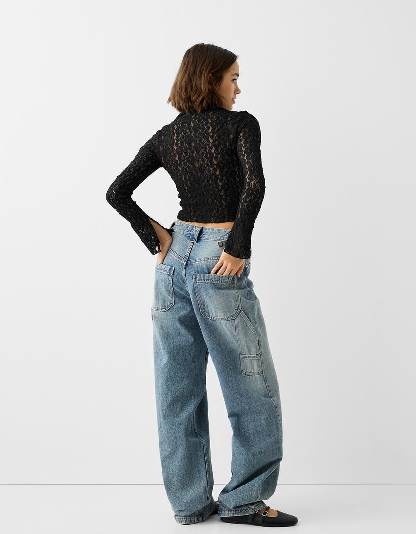 قميص دانتيل بأكمام طويلة وسحاب-أسود-1