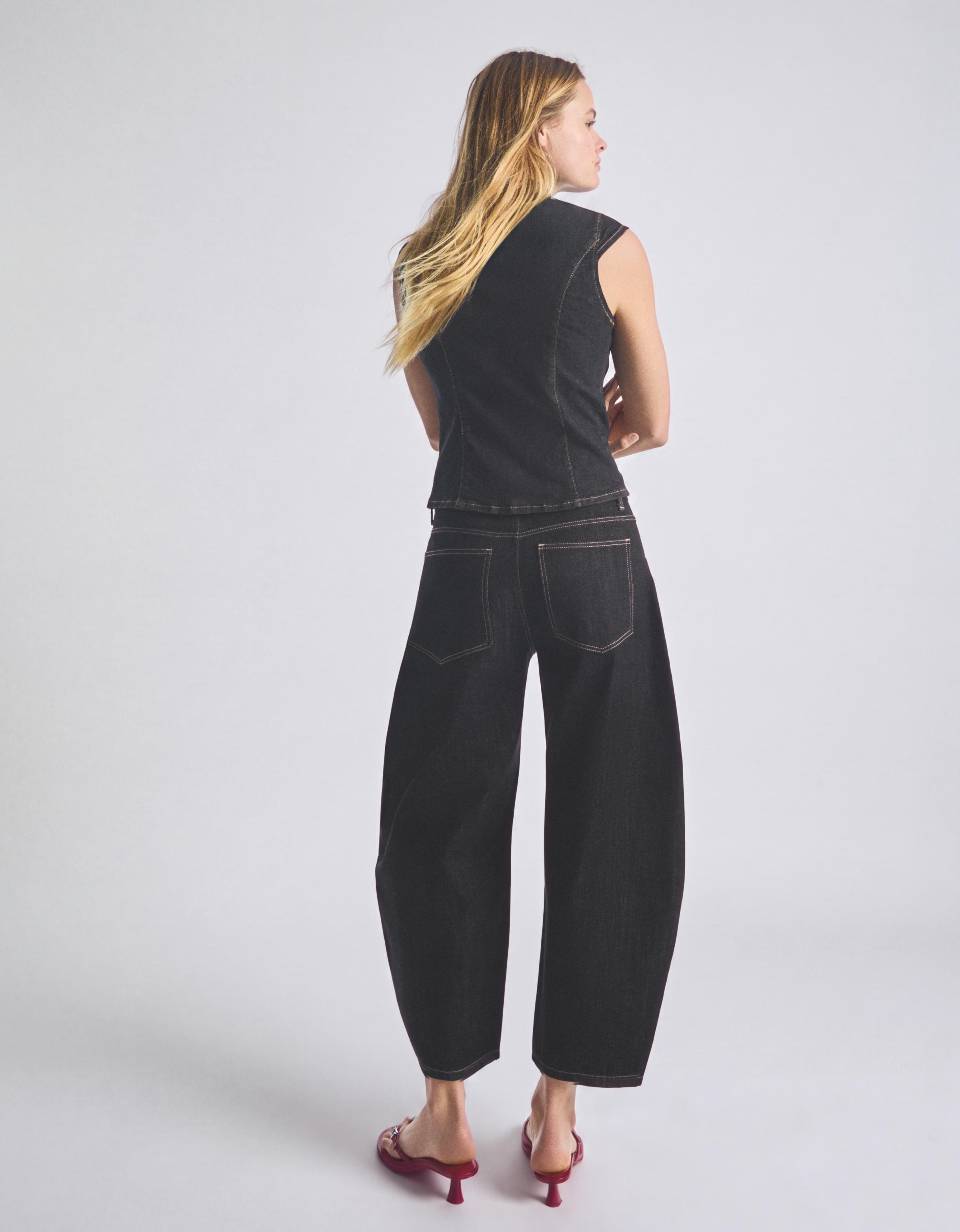 Cropped barrel-leg jeans — Navy