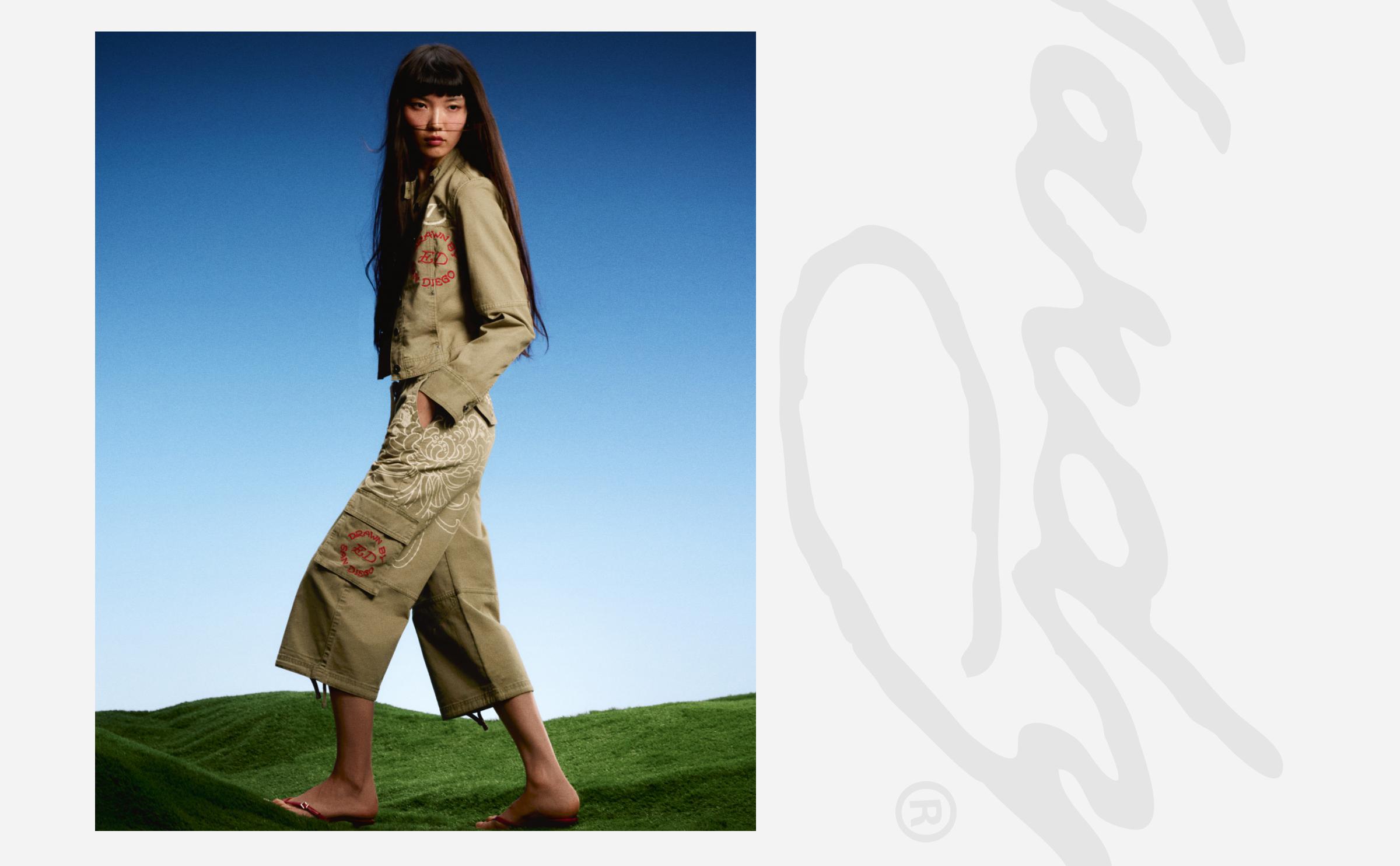 Long Bermuda shorts ED HARDY x BERSHKA — Sand