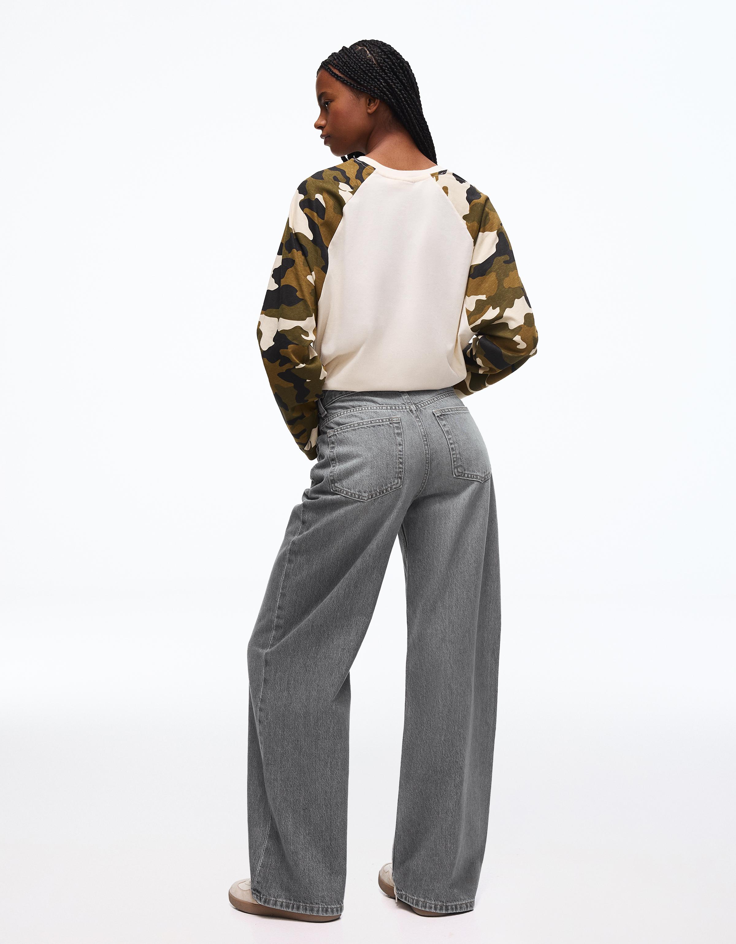 Wide-leg cross-waist jeans — Grey