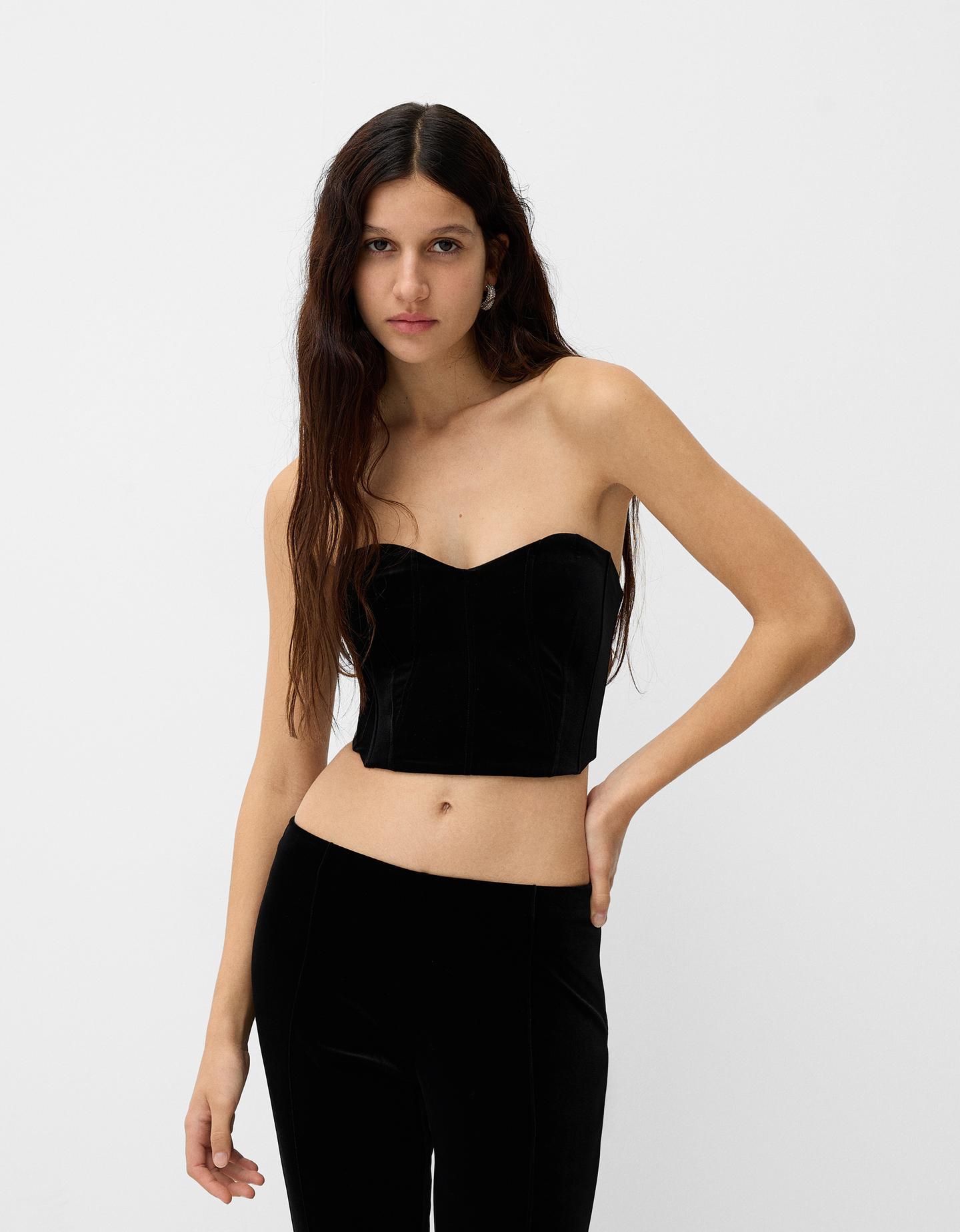 Bershka Top Corsetero Velvet Mujer M Negro