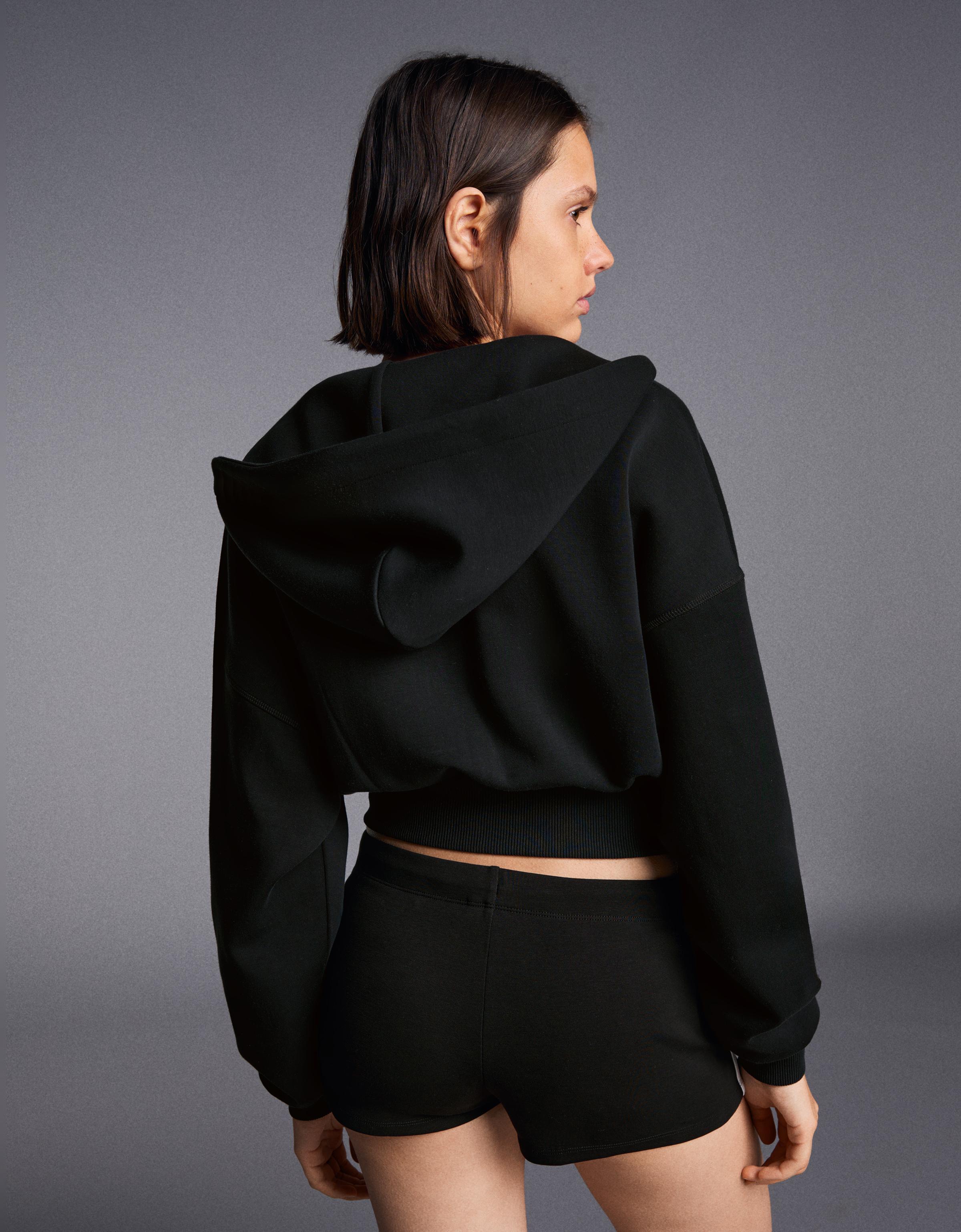 Zip-up hooded sweatshirt with sash — Black