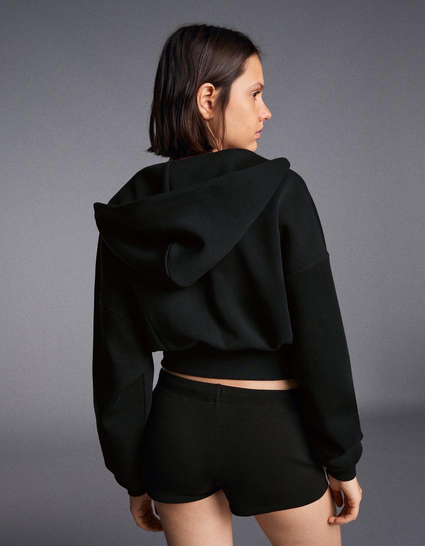 Fermuarlı kapüşonlu sweatshirt-Siyah