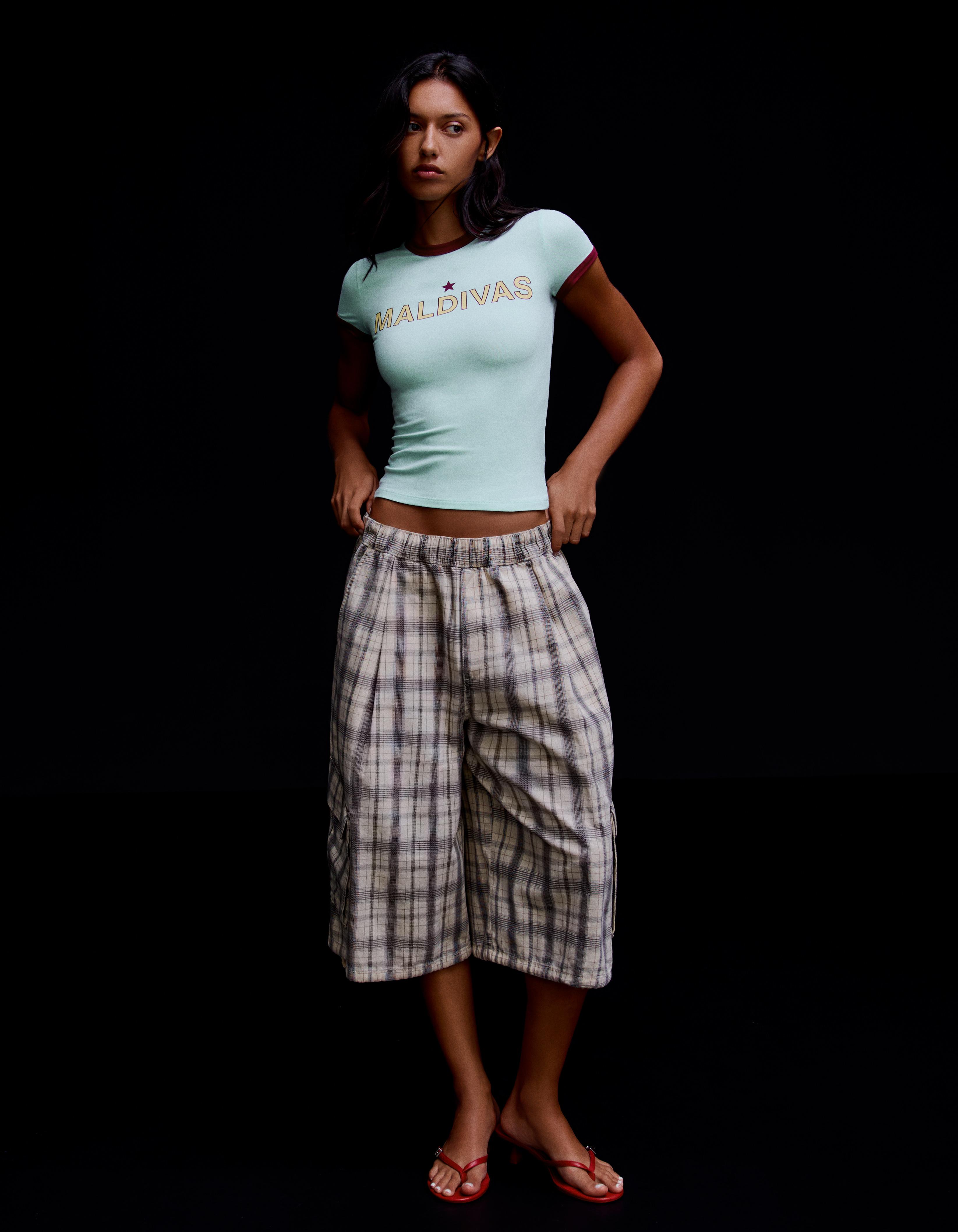 Contrast print fitted T-shirt — Blue