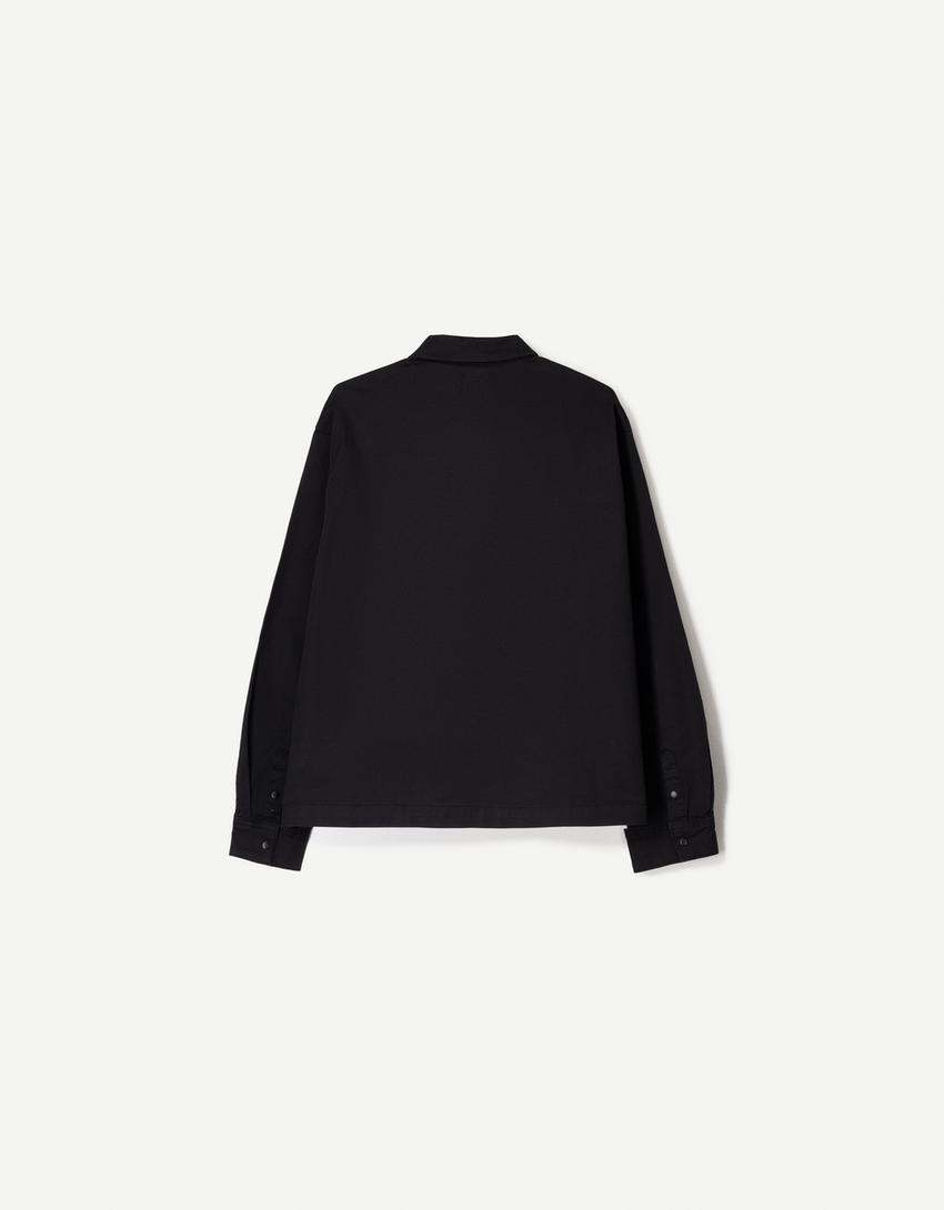 Nascar print long sleeve boxy fit shirt-Black-5