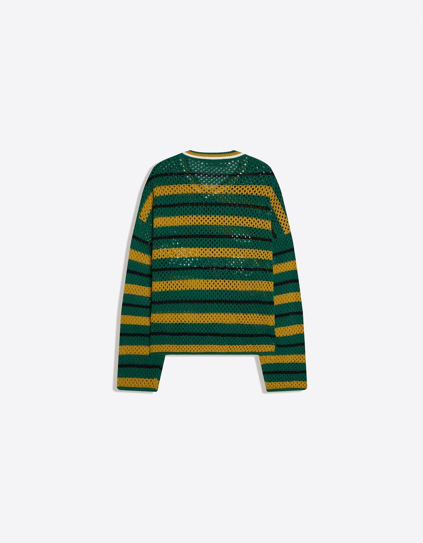 Graphic mesh boxy fit sweater-Green