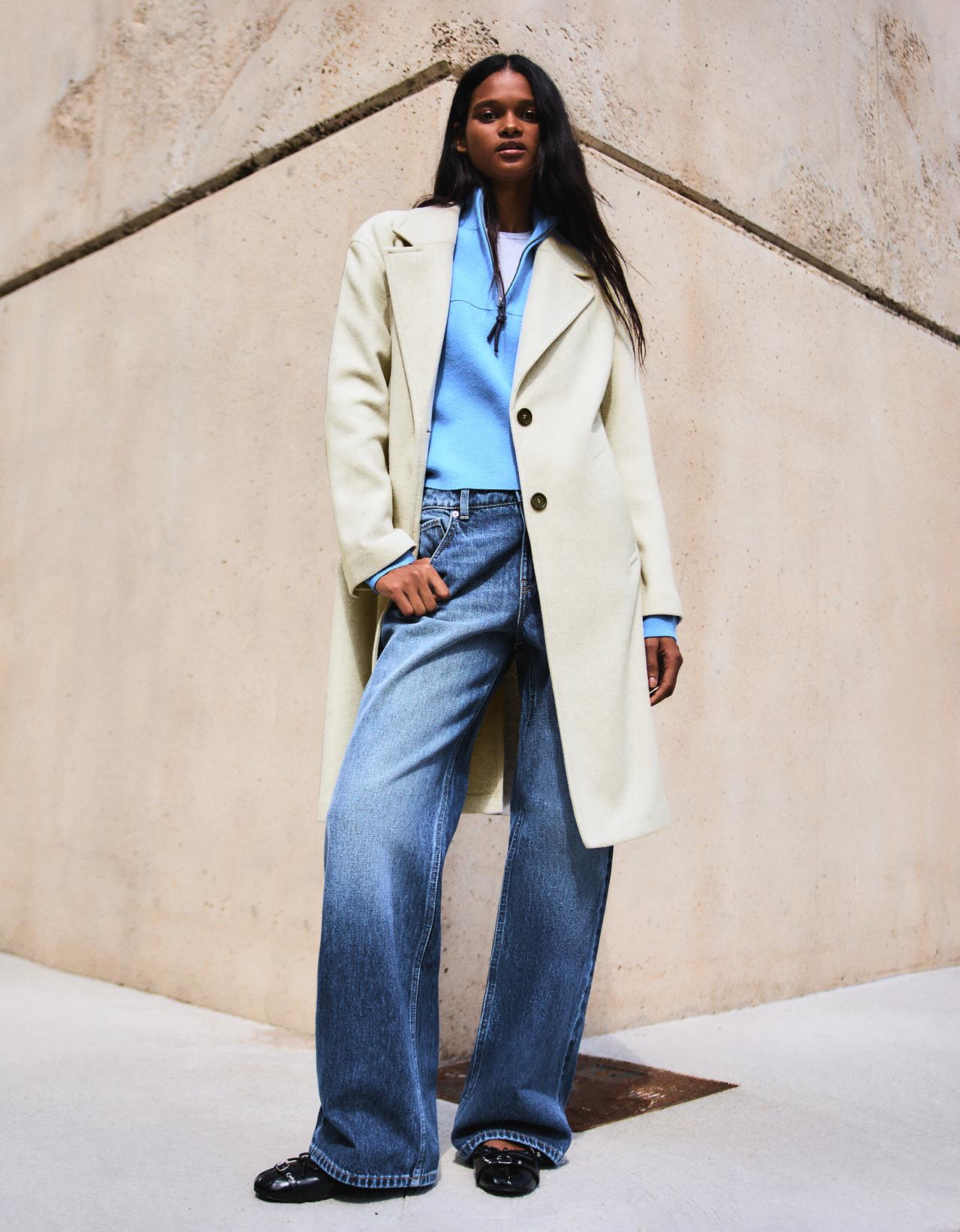 Soft-touch long coat — Sand