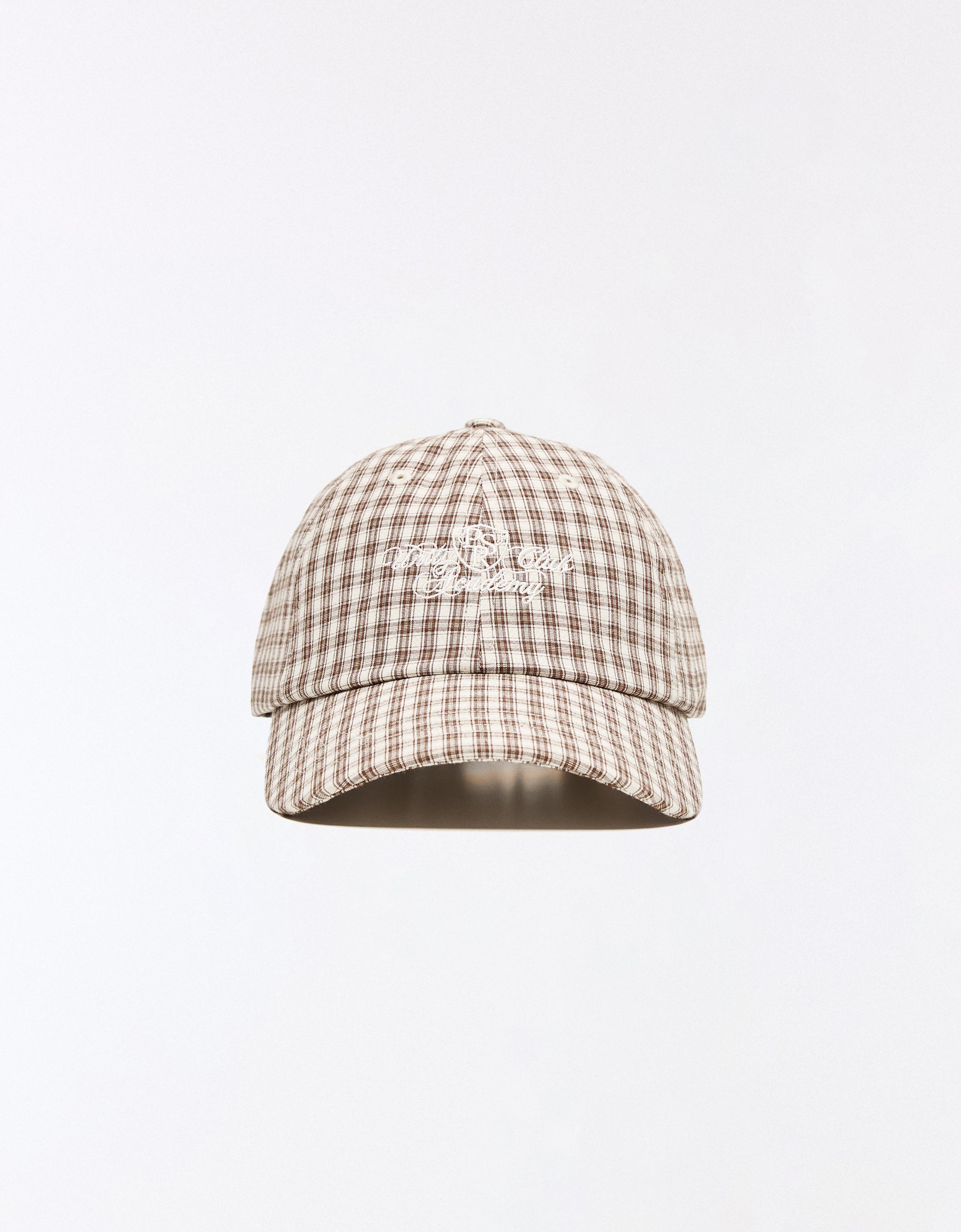 Checked embroidered cap — Brown