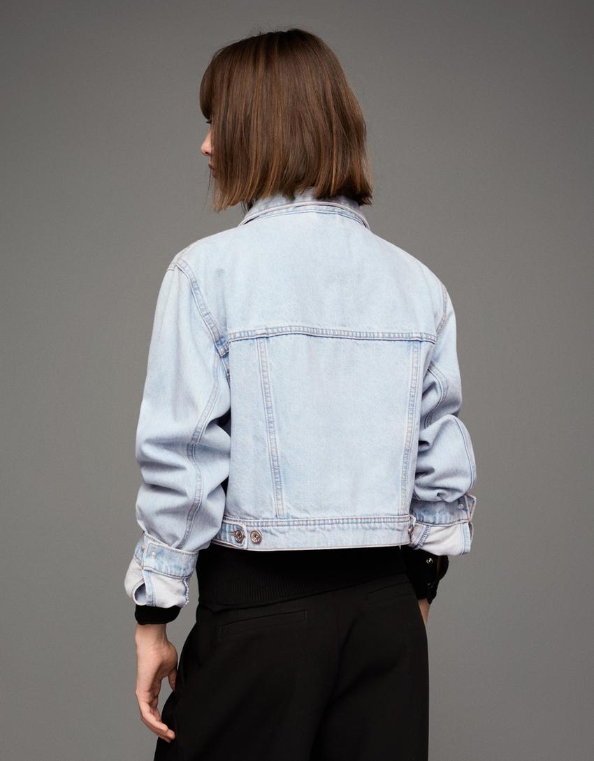 Crop denim ceket-Açık mavi
