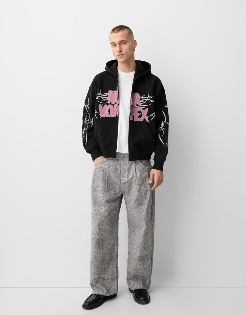 Sweat boxy imprimé fermeture Éclair-Gris-3