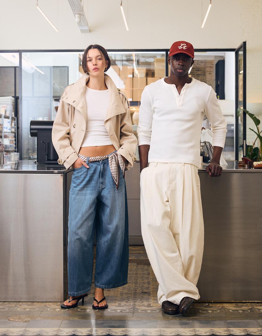 Cropped barrel jeans-Light blue