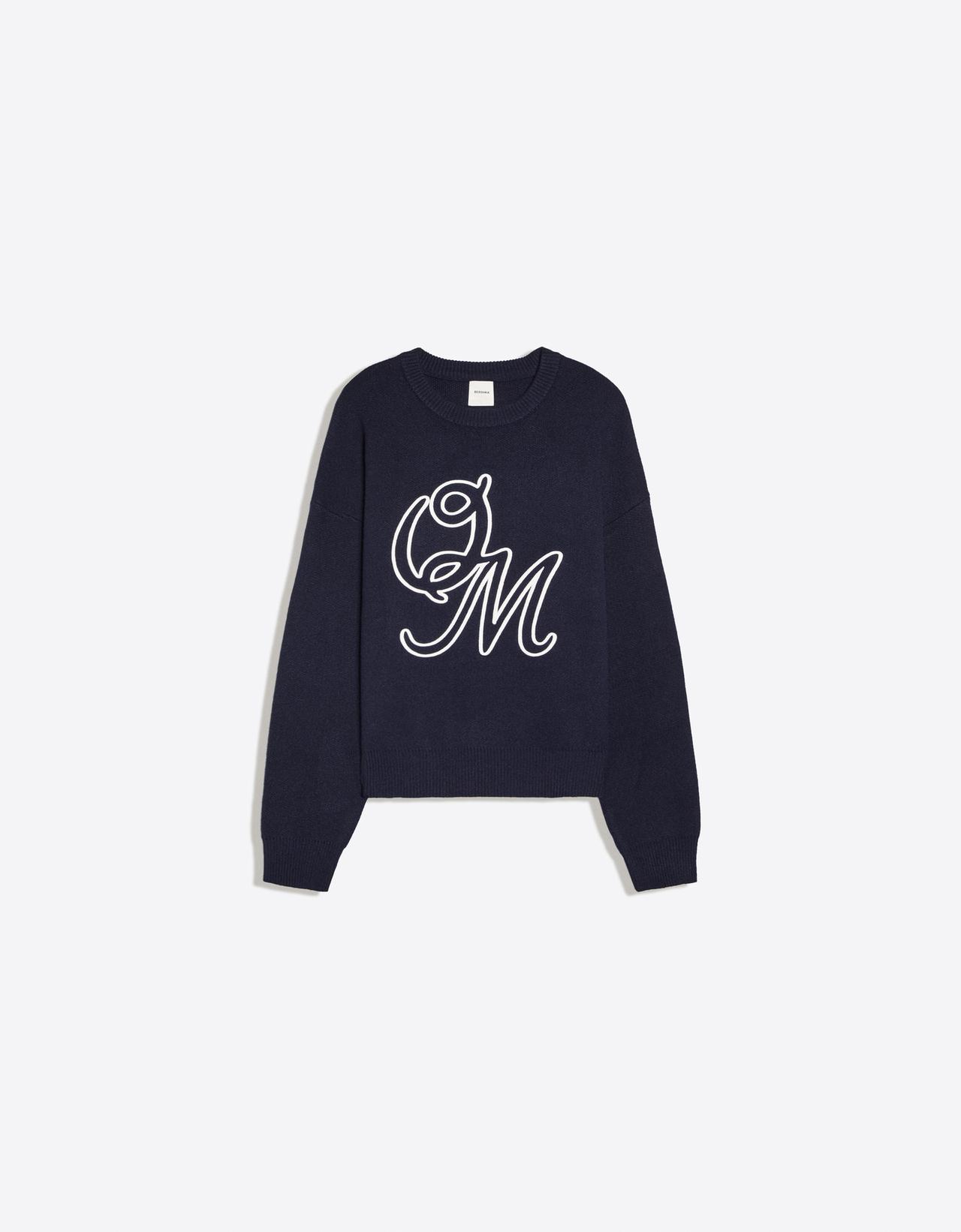 Embroidered round neck jumper — Navy