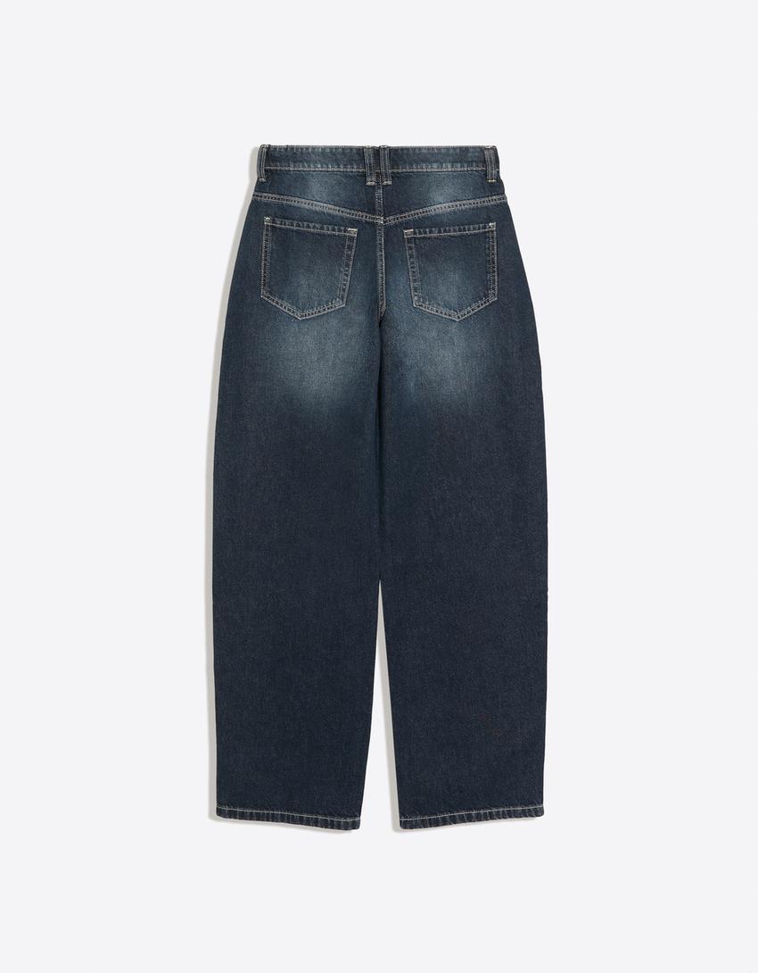 Low-rise baggy barrel jeans-Dark blue