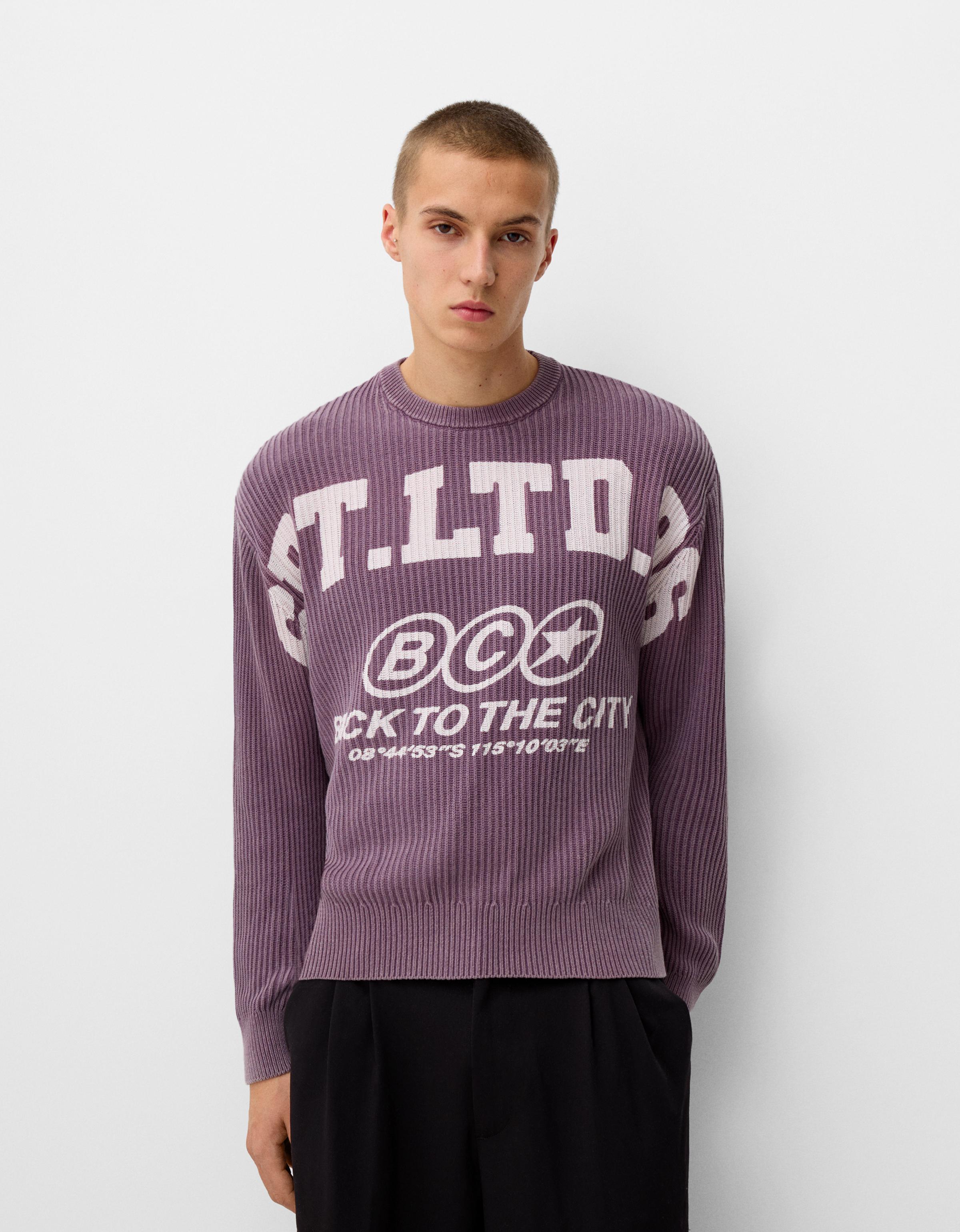 Bershka Pullover Mit Print Herren M Violett