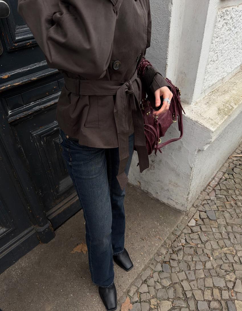 Funnel neck trench jacket-Brown