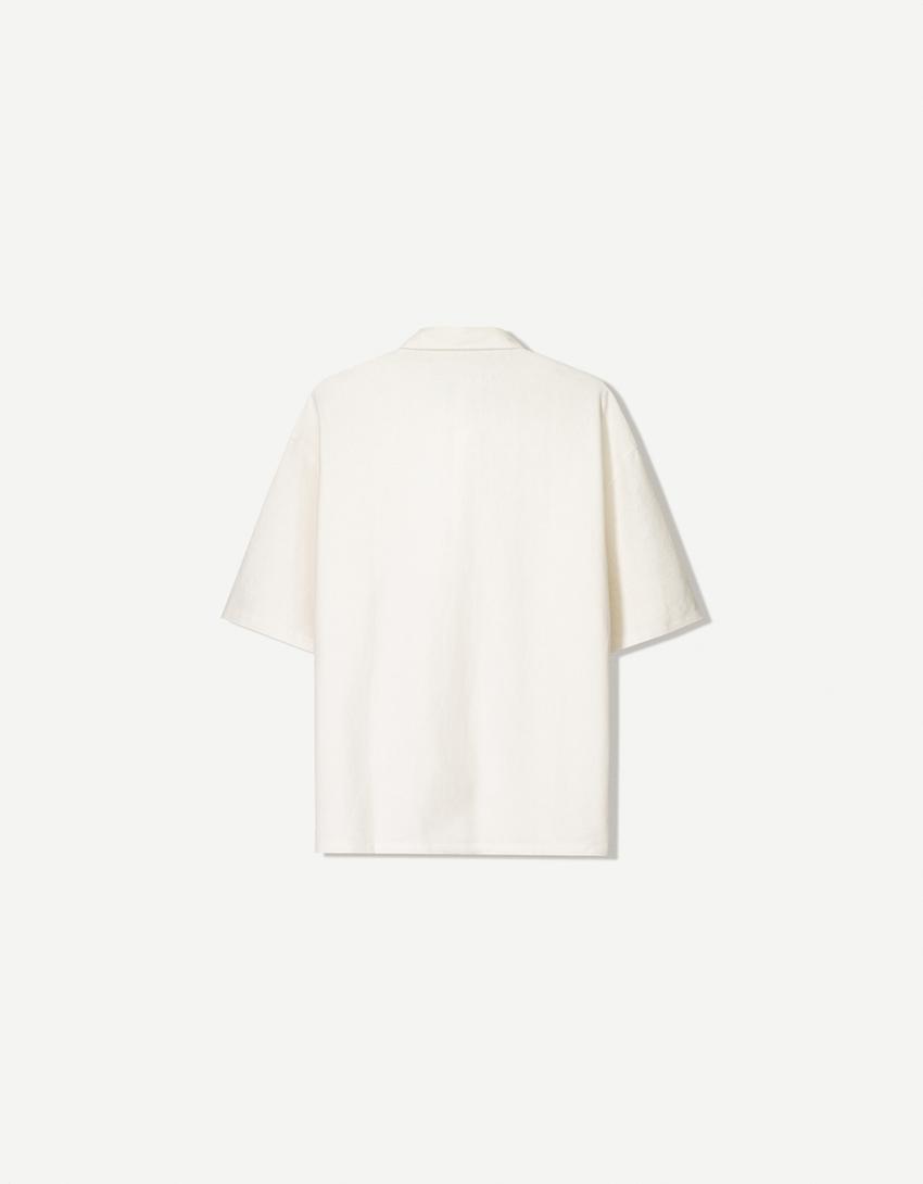 Short sleeve linen blend shirt-White
