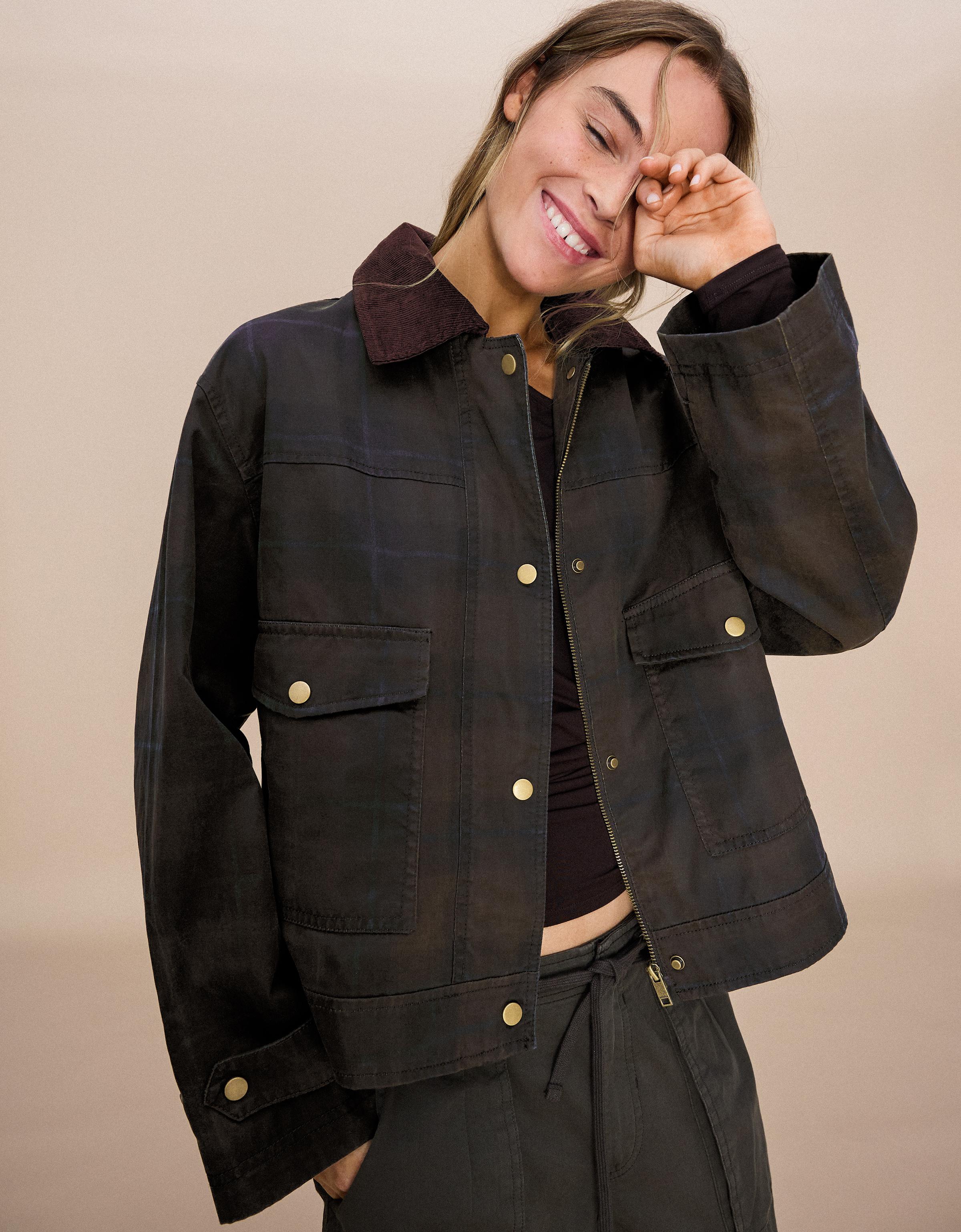 Waxed corduroy jacket with scarf — Green