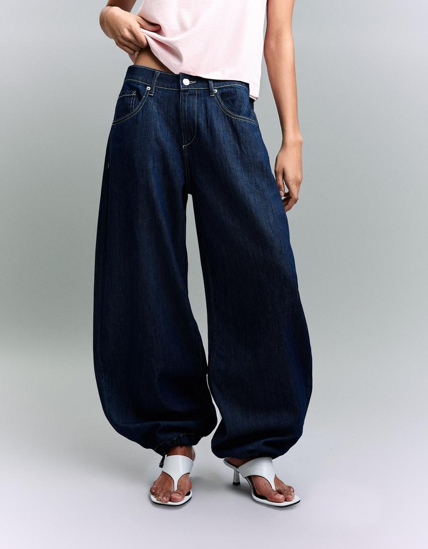 Low-rise wide-leg balloon jeans-Blue