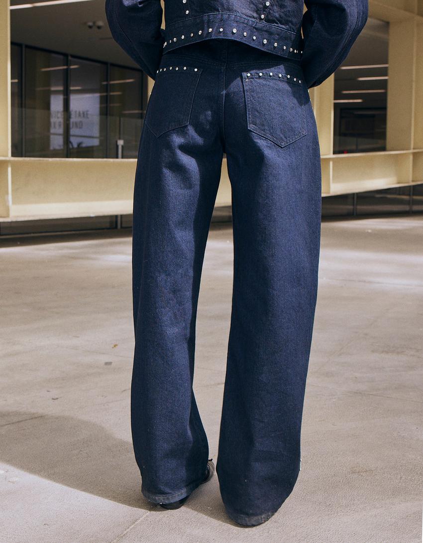 Baggy barrel jeans with studs-Navy-1