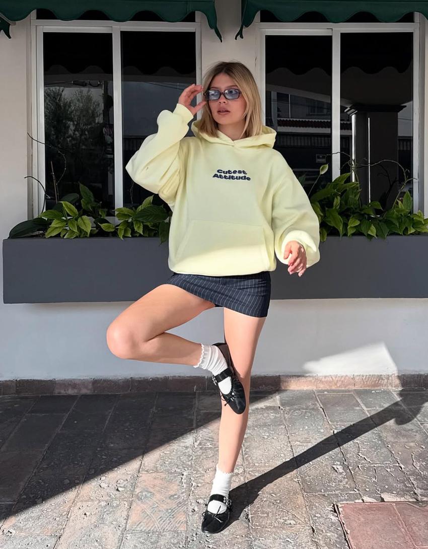 Hooded sweater with print-Yellow