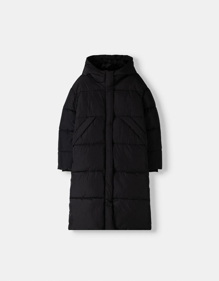 Long puffer coat with hood