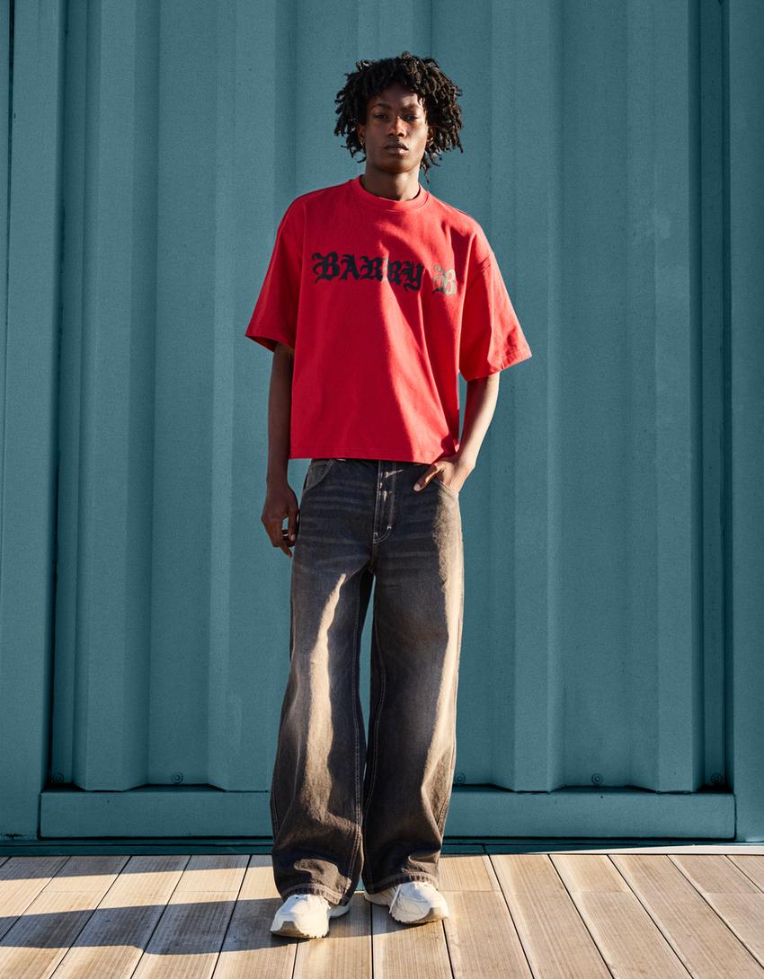 T-shirt Barry B manga curta Boxy fit estampado-Coral