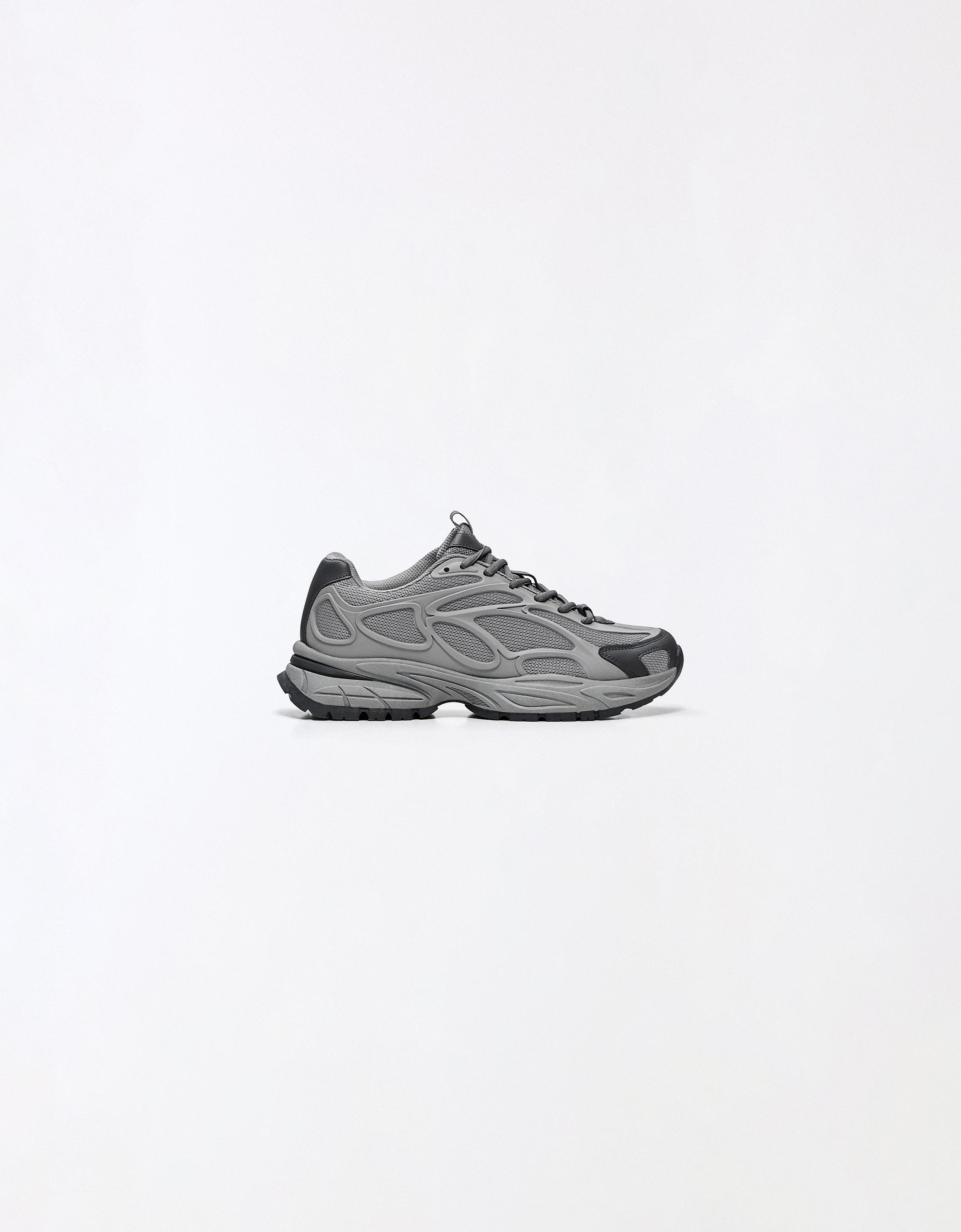 Chunky mixed-material sneakers — Grey