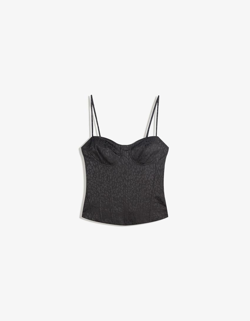 Jacquard corset top-Black-3